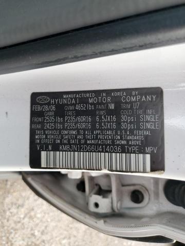 KM8JN12D66U414036 - 2006 HYUNDAI TUCSON GLS WHITE photo 14