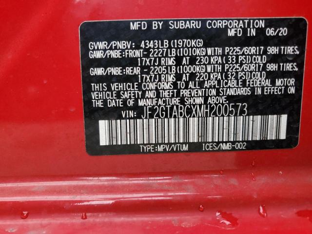 JF2GTABCXMH200573 - 2021 SUBARU CROSSTREK RED photo 13