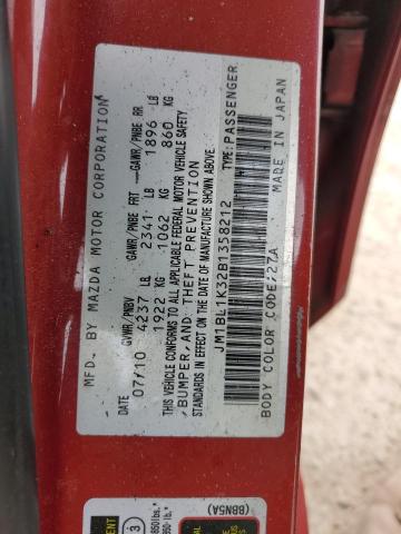JM1BL1K32B1358212 - 2011 MAZDA SPEED 3 Қызыл фото 12
