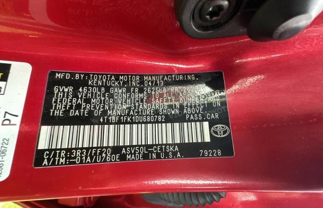 4T1BF1FK1DU680782 - 2013 TOYOTA CAMRY L RED photo 10