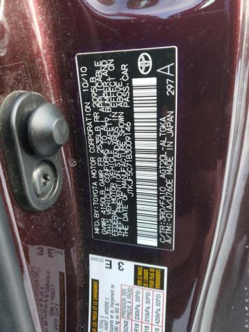 JTKJF5C71B3009146 - 2011 TOYOTA SCION TC ბურგუნდია ფოტო 12