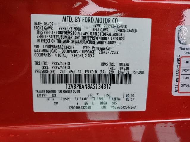 1ZVBP8AN8A5134317 - 2010 FORD MUSTANG RED photo 13