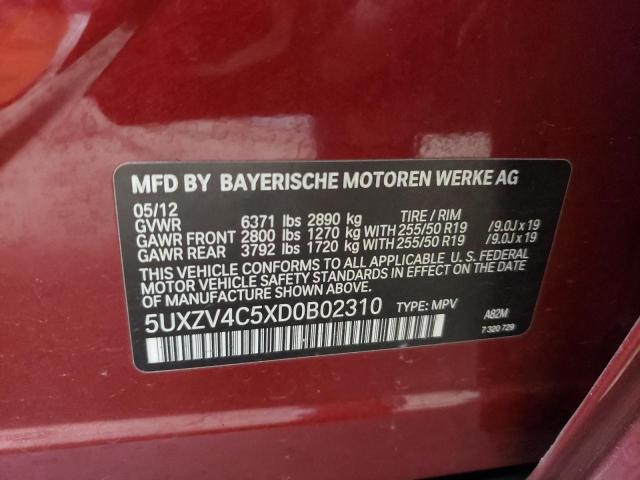 5UXZV4C5XD0B02310 - 2013 BMW X5 XDRIVE35I MAROON photo 12