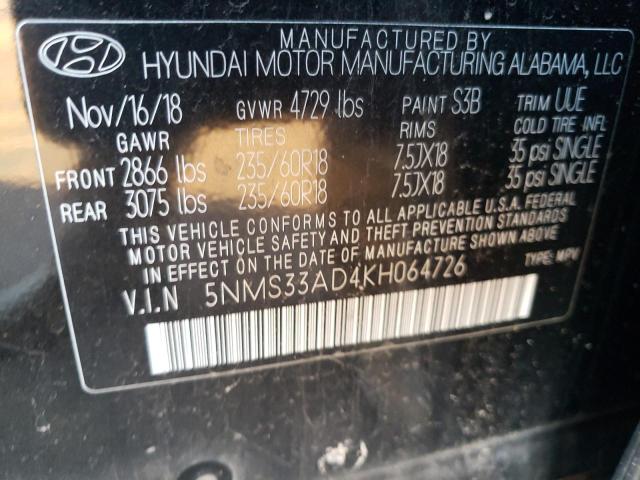 5NMS33AD4KH064726 - 2019 HYUNDAI SANTA FE SEL BLACK photo 14