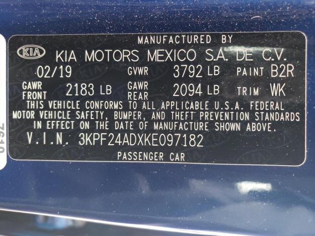 3KPF24ADXKE097182 - 2019 KIA FORTE FE BLUE photo 12