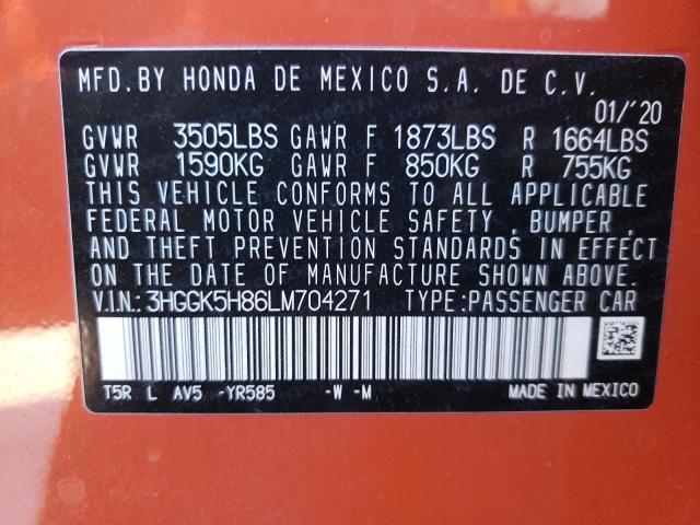 3HGGK5H86LM704271 - 2020 HONDA FIT EX ORANGE photo 13