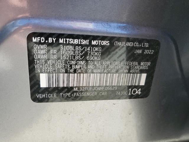 ML32FUFJ0NHF05629 - 2022 MITSUBISHI MIRAGE G4 ES ნაცრისფერი ფოტო 12