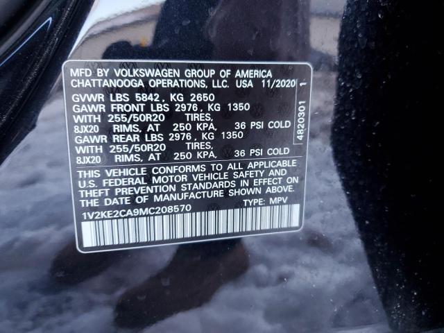 1V2KE2CA9MC208570 - 2021 VOLKSWAGEN ATLAS CROS SE შავი ფოტო 12