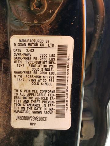 JN8DR09Y23W826631 - 2003 NISSAN PATHFINDER LE შავი ფოტო 12