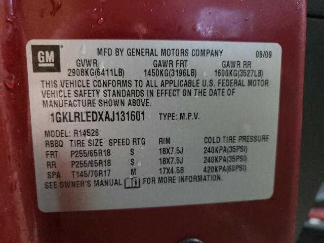 1GKLRLEDXAJ131601 - 2010 GMC ACADIA SLE BURGUNDY photo 13