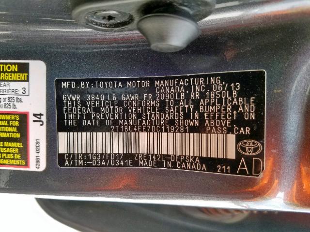 2T1BU4EE7DC119281 - 2013 TOYOTA COROLLA BASE  foto 10