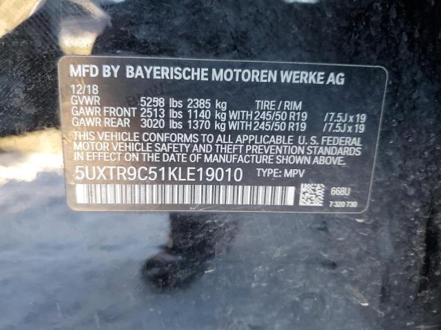 5UXTR9C51KLE19010 - 2019 BMW X3 XDRIVE30I BLACK photo 13