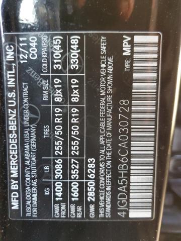 4JGDA5HB6CA030728 - 2012 MERCEDES-BENZ ML 350 4MATIC BLACK photo 14