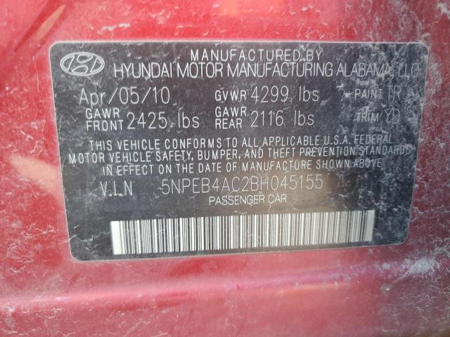 5NPEB4AC2BH045155 - 2011 HYUNDAI SONATA GLS RED photo 12