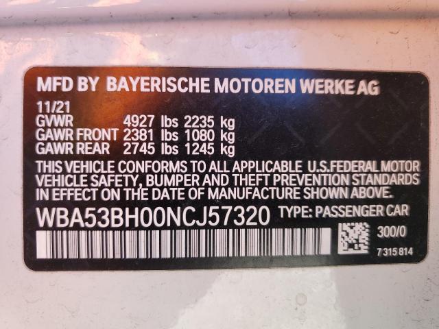 WBA53BH00NCJ57320 - 2022 BMW 530 I WHITE photo 13