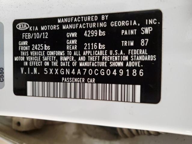 5XXGN4A70CG049186 - 2012 KIA OPTIMA EX WHITE photo 13