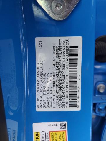 19XFL2H89NE007633 - 2022 HONDA CIVIC SPORT BLUE photo 12