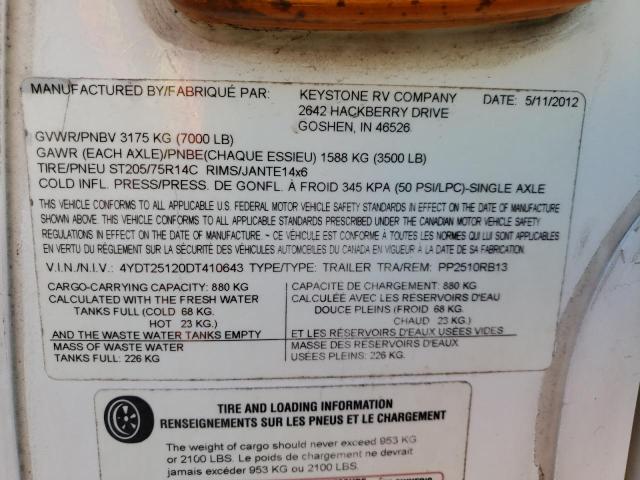 4YDT25120DT410643 - 2013 KEYSTONE PASSPORT თეთრი ფოტო 10
