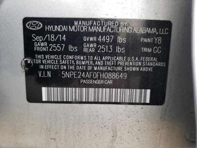 5NPE24AF0FH088649 - 2015 HYUNDAI SONATA SE SILVER photo 12