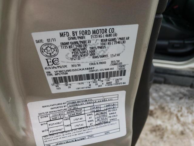 1FMCU9EG3CKA18587 - 2012 FORD ESCAPE LIMITED GOLD photo 13