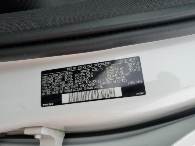 LYV102RLXKB376126 - 2019 VOLVO XC60 T5 INSCRIPTION WHITE photo 12