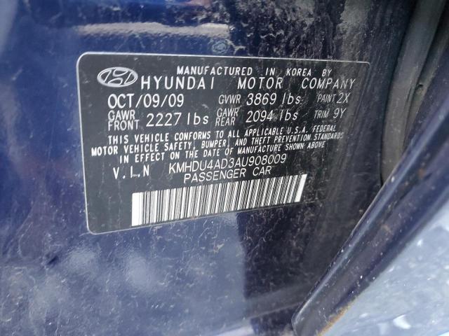 KMHDU4AD3AU908009 - 2010 HYUNDAI ELANTRA BLUE BLUE photo 12