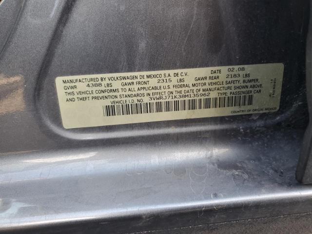 3VWRJ71K38M135962 - 2008 VOLKSWAGEN JETTA WOLFSBURG 黑色 照片 12