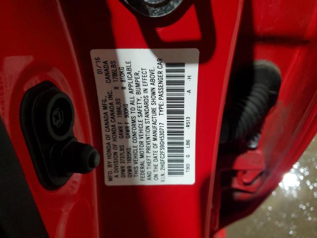 2HGFC2F59GH530717 - 2016 HONDA CIVIC LX RED photo 13