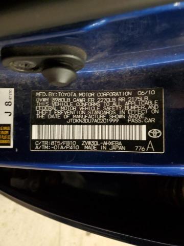 JTDKN3DU7A0201999 - 2010 TOYOTA PRIUS BLUE photo 12