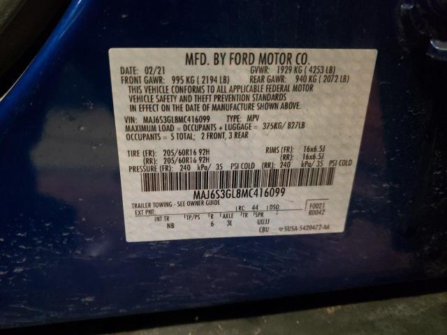 MAJ6S3GL8MC416099 - 2021 FORD ECOSPORT SE BLUE photo 14