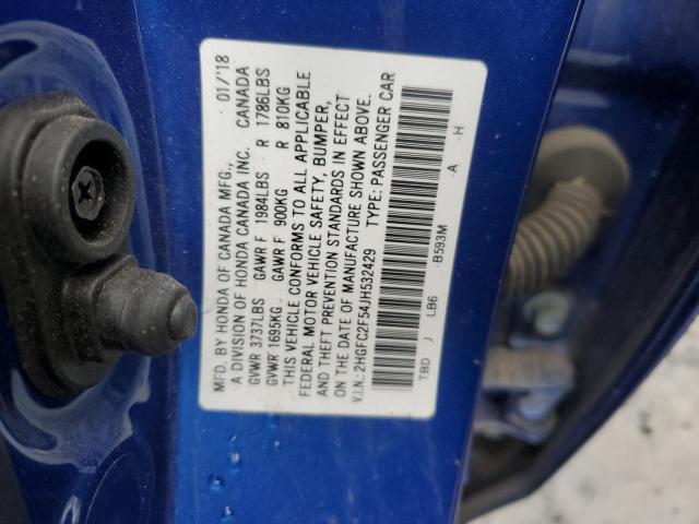 2HGFC2F54JH532429 - 2018 HONDA CIVIC LX BLUE photo 12