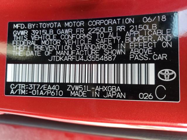 JTDKARFU4J3554887 - 2018 TOYOTA PRIUS RED photo 13