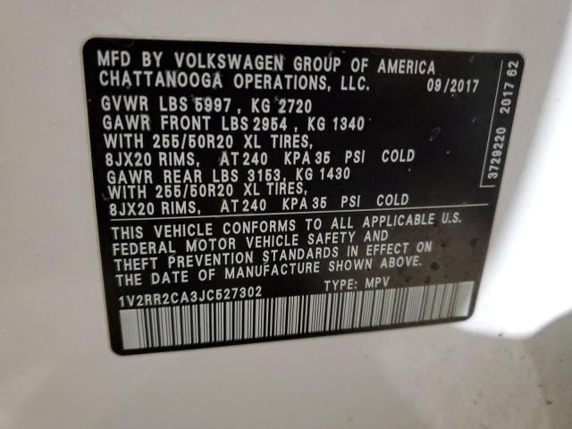1V2RR2CA3JC527302 - 2018 VOLKSWAGEN ATLAS SEL WHITE photo 12