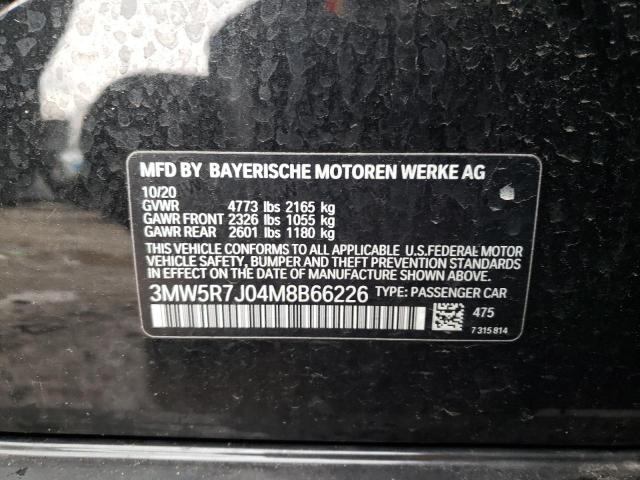 3MW5R7J04M8B66226 - 2021 BMW 330XI BLACK photo 12