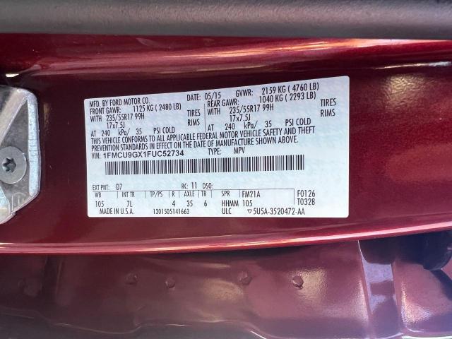 1FMCU9GX1FUC52734 - 2015 FORD ESCAPE SE MAROON photo 10