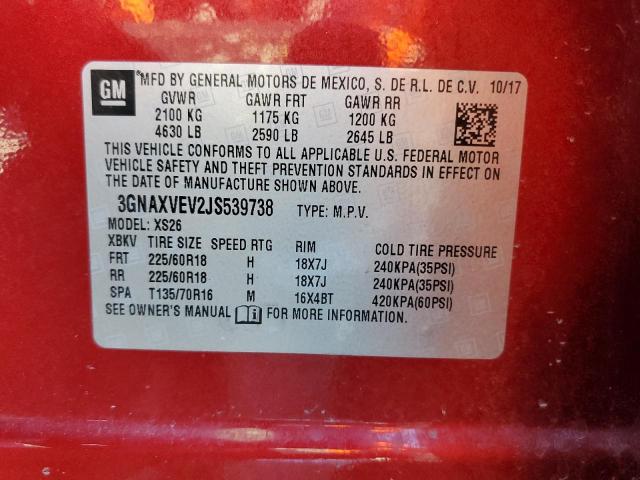 3GNAXVEV2JS539738 - 2018 CHEVROLET EQUINOX PREMIER RED photo 13