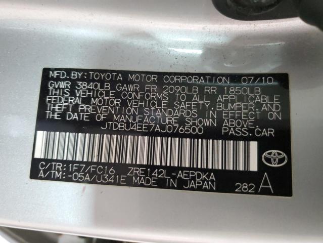 JTDBU4EE7AJ076500 - 2010 TOYOTA COROLLA BASE 银色 照片 12