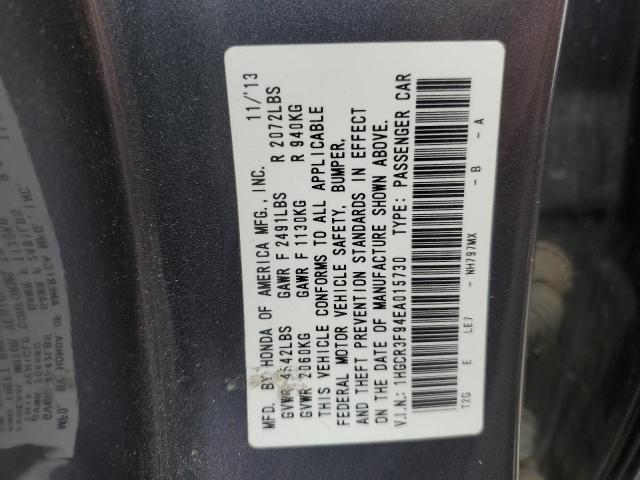 1HGCR3F94EA015730 - 2014 HONDA ACCORD TOURING GRAY photo 12