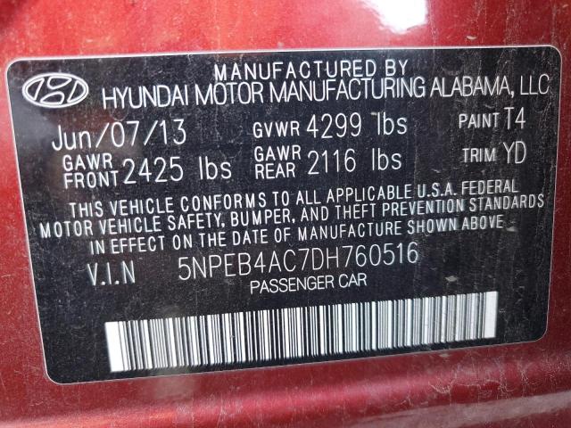 5NPEB4AC7DH760516 - 2013 HYUNDAI SONATA GLS RED photo 12