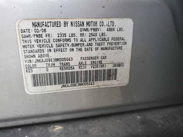 JNKAJ09E38M305043 - 2008 INFINITI EX35 BASE ვერცხლისფერი ფოტო 14