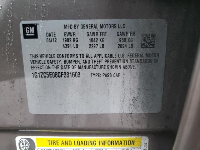 1G1ZC5E08CF331603 - 2012 CHEVROLET MALIBU 1LT ყავისფერი ფოტო 12