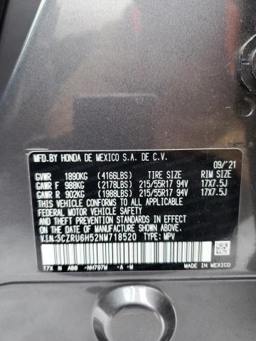 3CZRU6H52NM718520 - 2022 HONDA HR-V EX GRAY photo 12