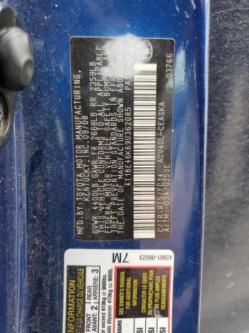 4T1BE46K69U362085 - 2009 TOYOTA CAMRY BASE BLUE photo 12