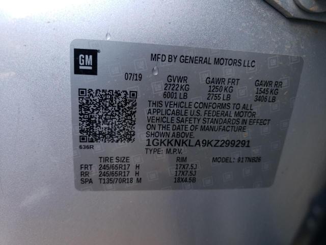 1GKKNKLA9KZ299291 - 2019 GMC ACADIA SLE SILVER photo 13