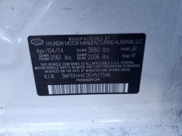 5NPDH4AE0EH517546 - 2014 HYUNDAI ELANTRA SE WHITE photo 12