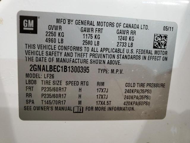 2GNALBEC1B1300395 - 2011 CHEVROLET EQUINOX LS WHITE photo 12