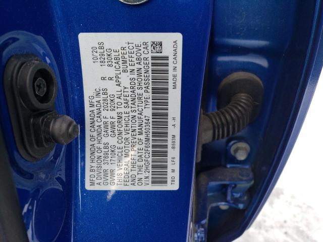 2HGFC2F65MH503647 - 2021 HONDA CIVIC LX BLUE photo 12