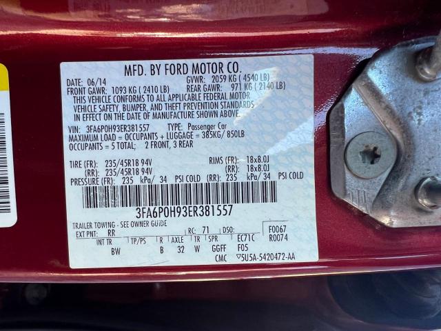 3FA6P0H93ER381557 - 2014 FORD FUSION SE RED photo 10