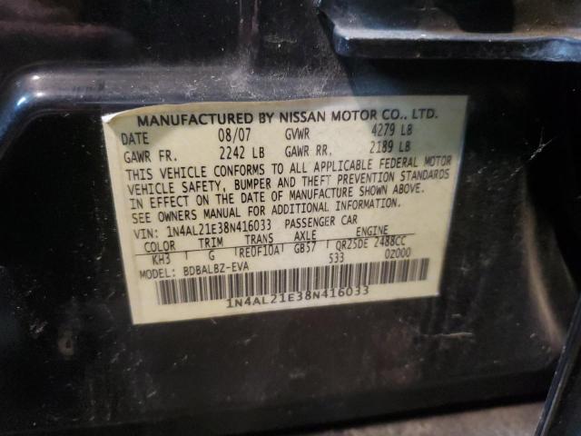 1N4AL21E38N416033 - 2008 NISSAN ALTIMA 2.5 BLACK photo 12