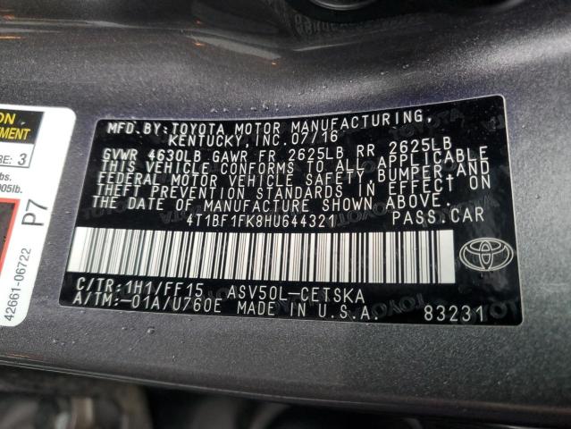 4T1BF1FK8HU644321 - 2017 TOYOTA CAMRY LE GRAY photo 12
